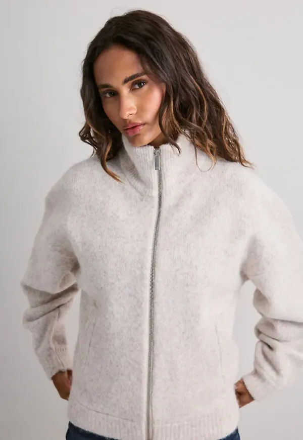 Nelly - Beige - Knit Bomber Jacket