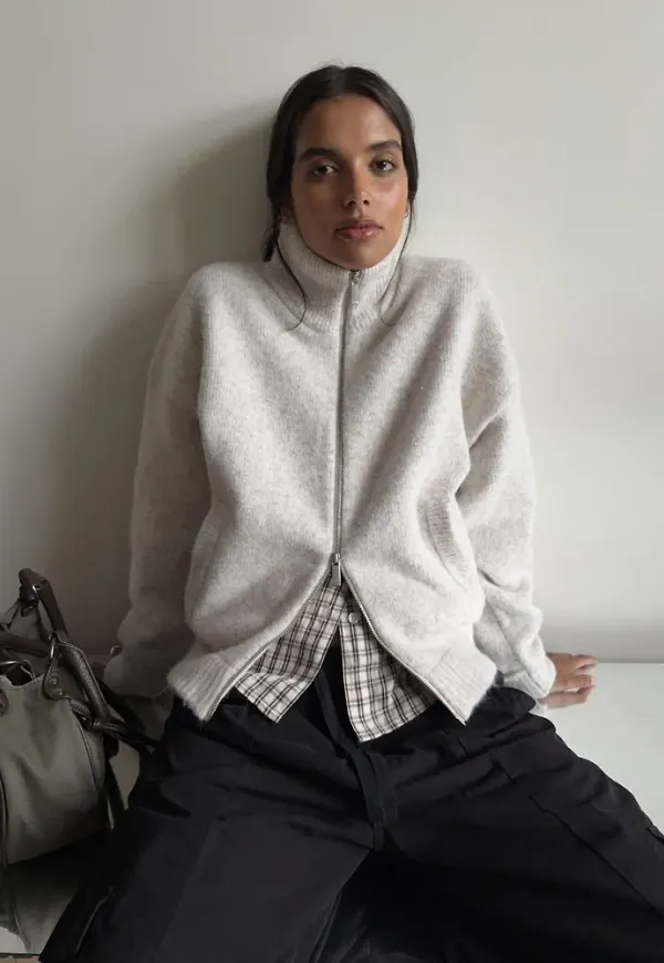 Nelly - Beige - Knit Bomber Jacket