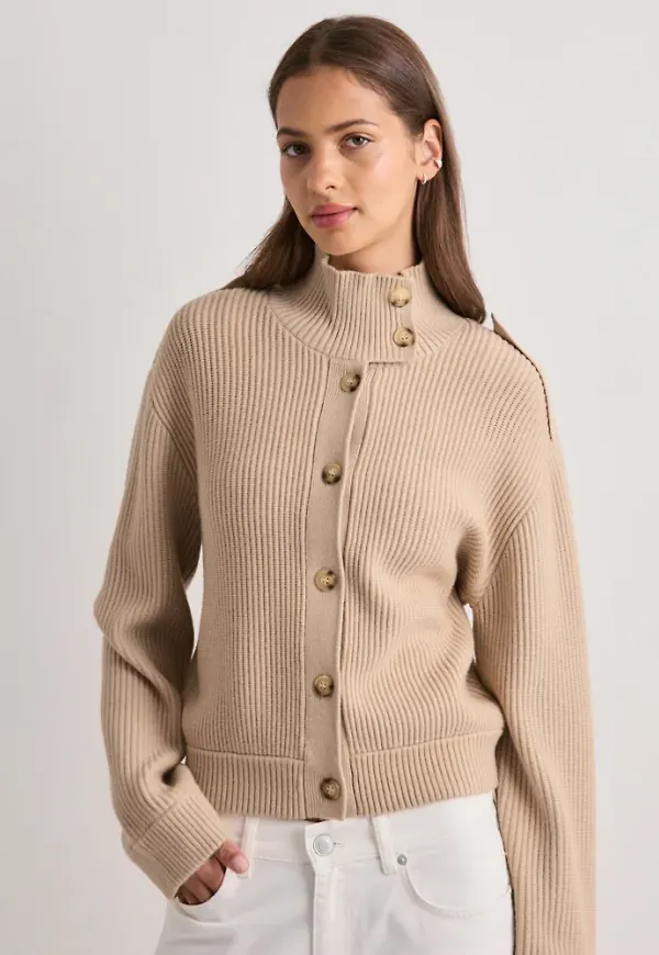 Nelly - Beige - Rib Knit Bomber Jacket