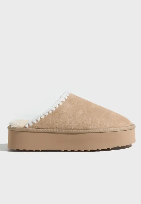 Nelly - Beige - Stitched Slip In Flat