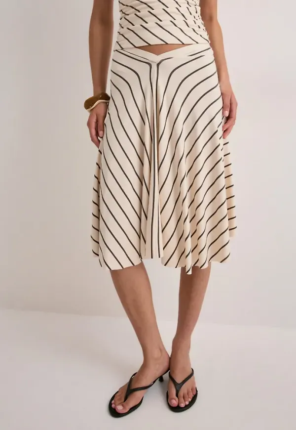 Nelly - Beige - Stripe Asymmetric Skirt