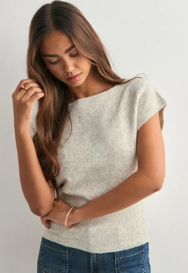 Nelly - Beige - Wide Neck Knit Top