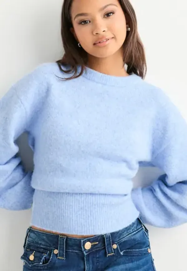 Nelly - Blå - Barrel Sleeve Knit Sweater