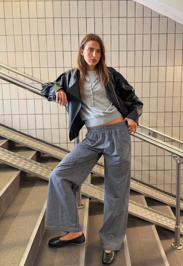Nelly - Blå - Check Pull On Pants