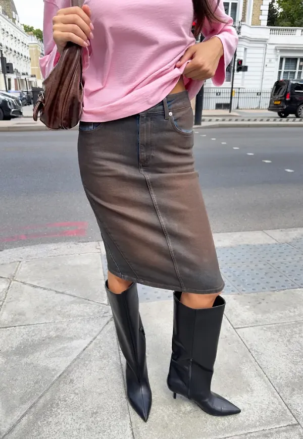 Nelly - Blå - Coated Mid Denim Skirt