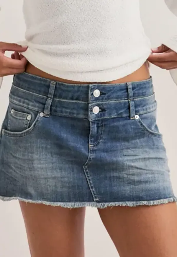 Nelly - Blå - Mini Double Waist Jeans Skirt