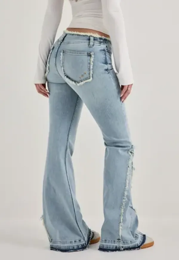 Nelly - Blå - No Waist Fringe Bootcut jeans