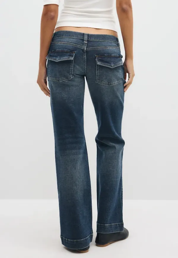Nelly - Blå - Relaxed Bootcut Cargo Jeans
