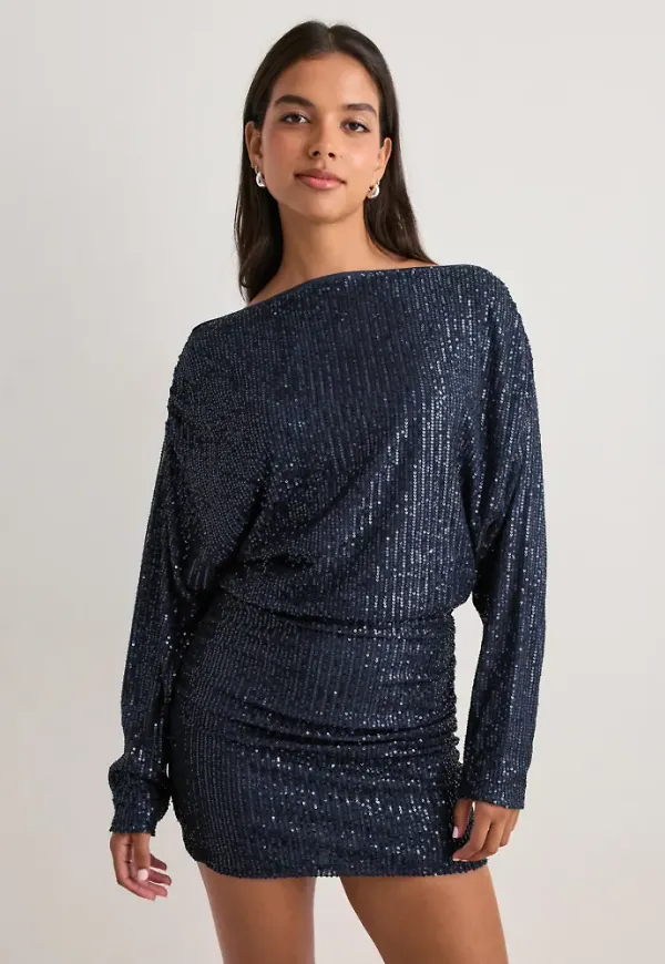 Nelly - Blå - Slouchy Sequin Dress – Nelly