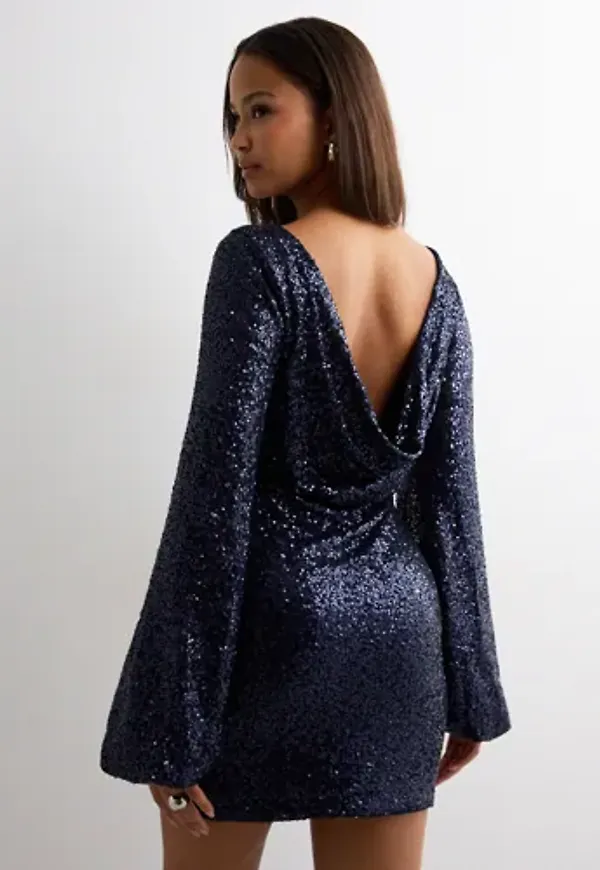 Nelly - Blå - Sparkling Cowlneck Dress