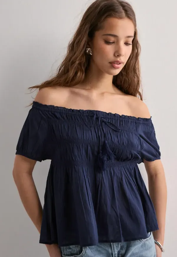 Nelly - Blå - Tassel Blouse