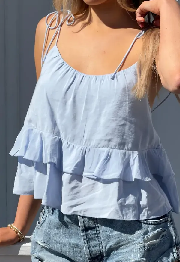 Nelly - Blå - Volume Flounce Top