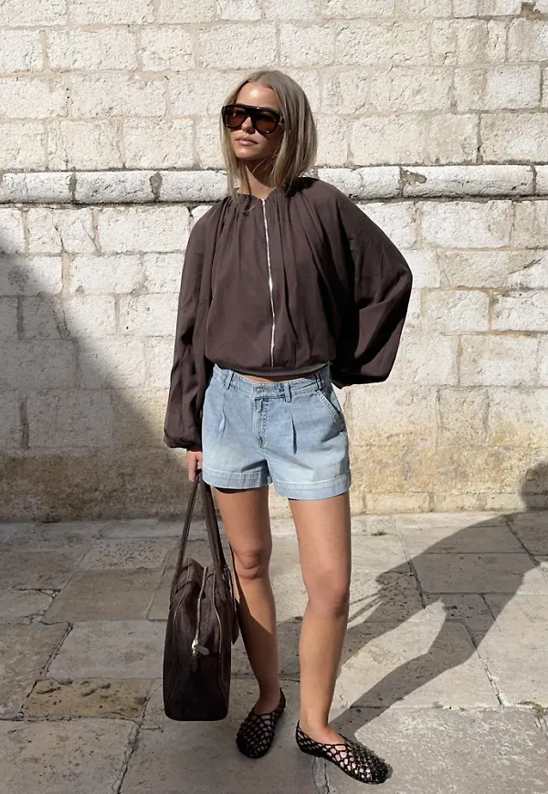 Nelly - Blå - Wide Strap Jeans Shorts