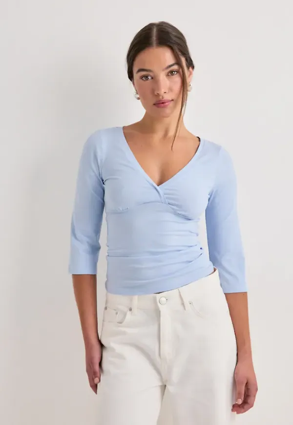 Nelly - Blå - Wrap Half Sleeve Top