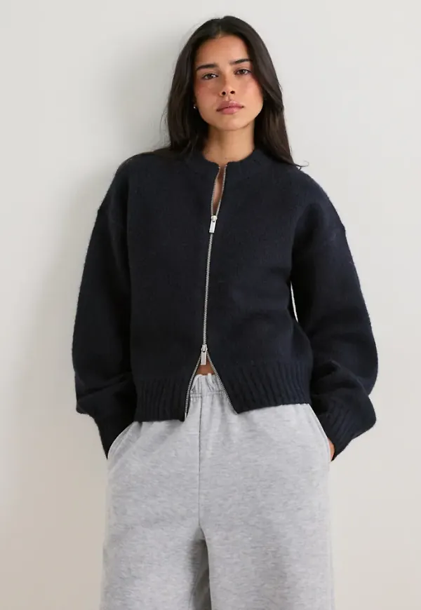Nelly - Blå - Zip Knit Cardigan