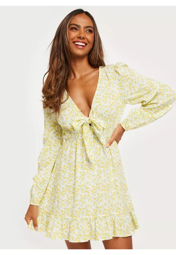 Nelly Bottom Frill Tied Dress Korta klänningar Mönstrad