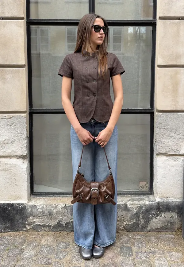 Nelly - Brun - Buttoned Short Sleeve Jacket