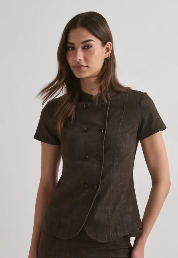 Nelly - Brun - Buttoned Short Sleeve Jacket