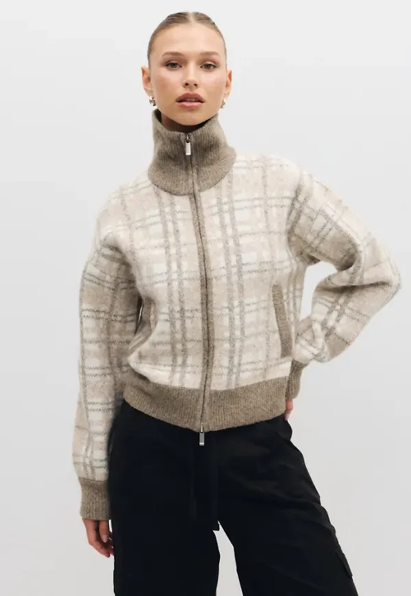 Nelly - Brun - Check Knit Jacket