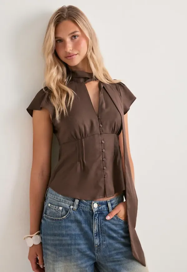 Nelly - Brun - Cute Scarf Blouse