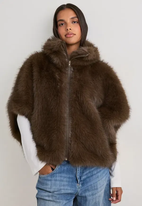 Nelly - Brun - Fake Fur Poncho Jacket