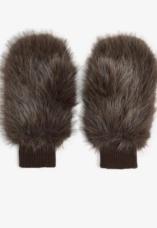 Nelly - Brun - Faux Fur Mittens