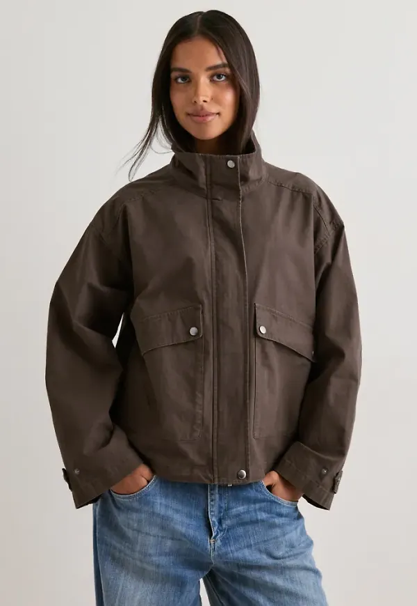 Nelly - Brun - Funnel Neck Cotton Jacket