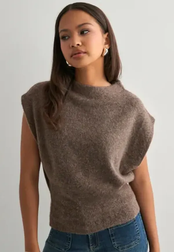 Nelly - Brun - Half Polo Knit Vest