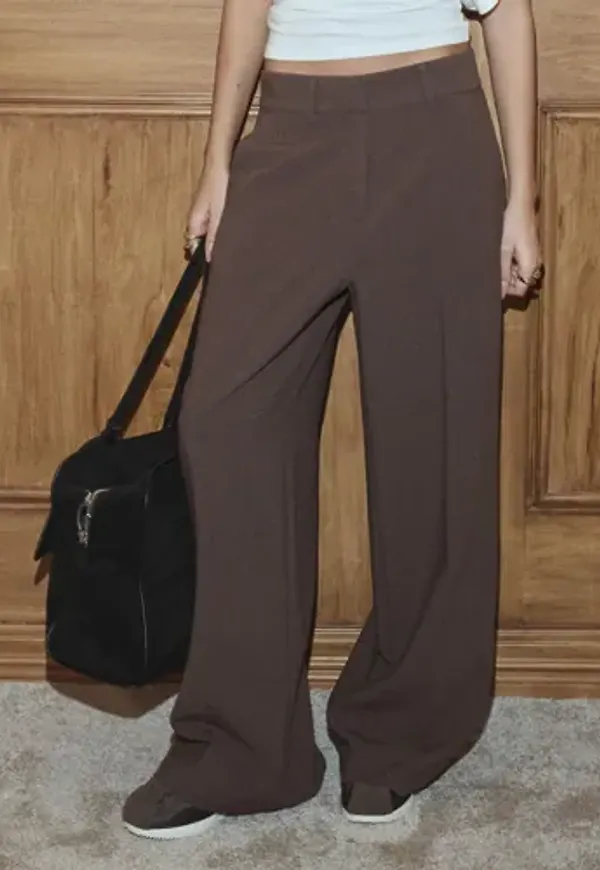Nelly - Brun - Mid Waist Wide Suit Pants