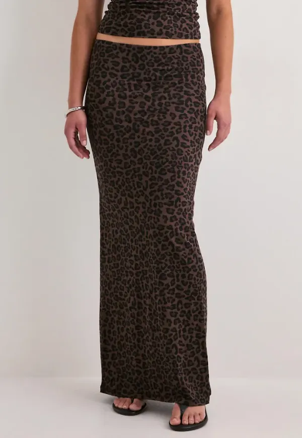 Nelly - Brun - Perfect low waist printed skirt