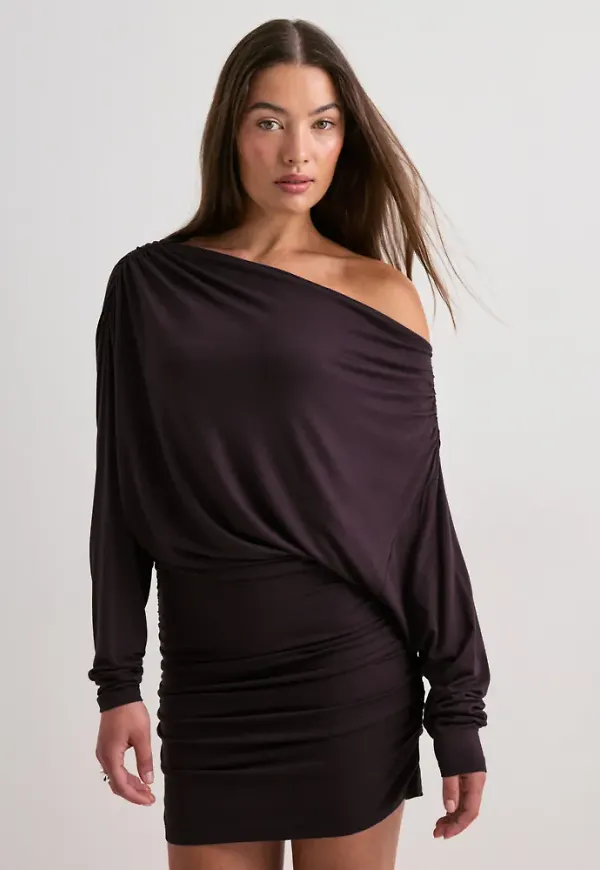 Nelly - Brun - Slouchy Ruche Dress