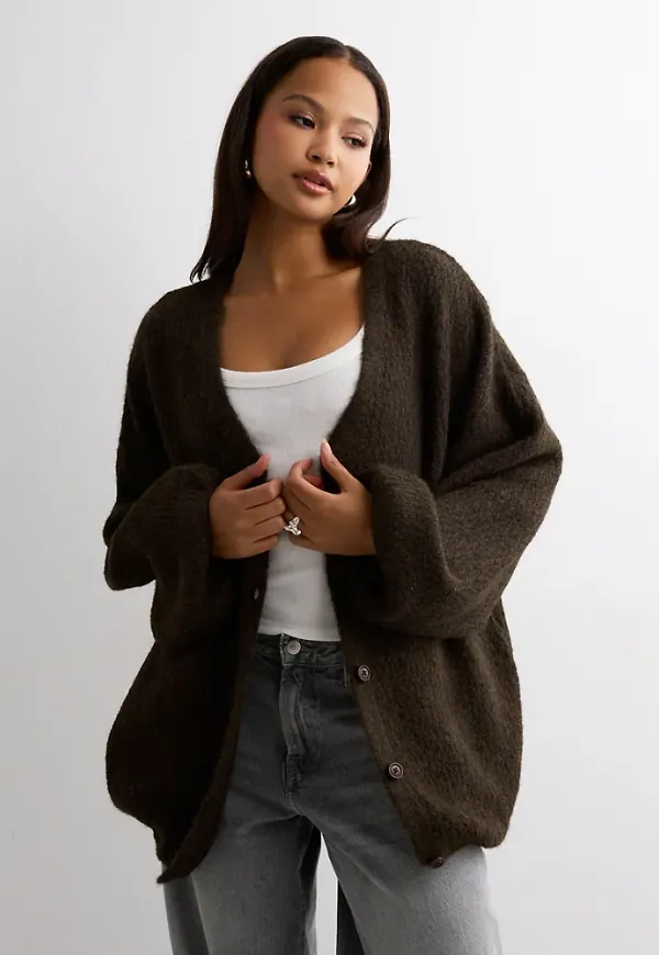 Nelly - Brun - Volume Knit Cardigan