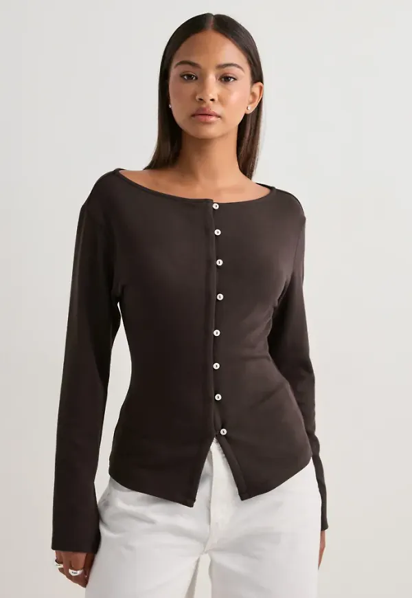 Nelly - Brun - Waist Button Cardigan