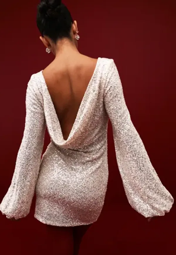 Nelly - Champagne - Sparkling Cowlneck Dress