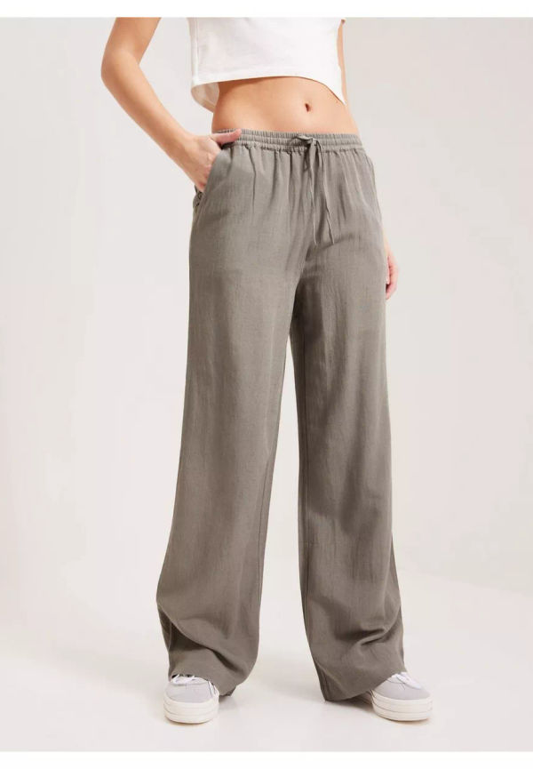 Nelly Flowy Drawstring Linen Pants Linnebyxor Grå