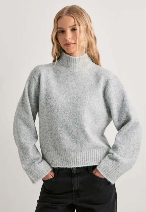 Nelly - Grå - Contrast Turtle Neck Knit Sweater