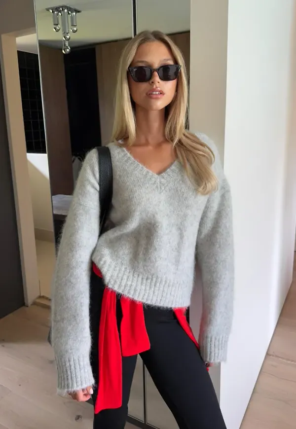 Nelly - Grå - Premium V Neck Knit Sweater