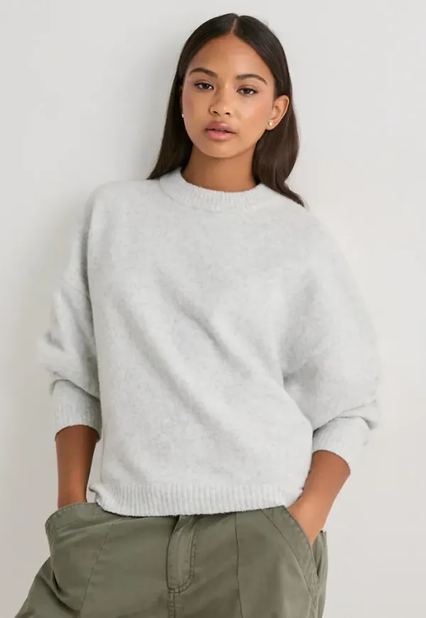 Nelly - Grå - Sleeve Focus Knit Sweater