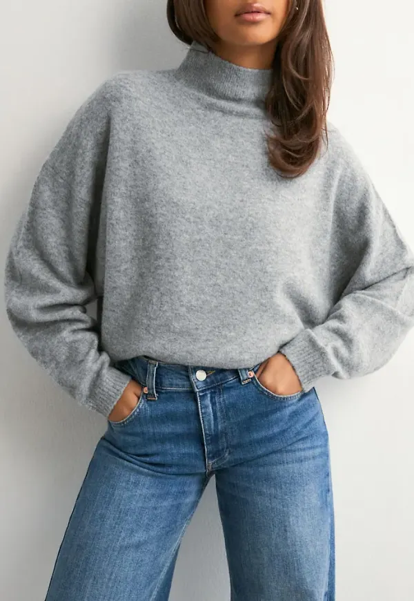 Nelly - Grå - Sleeve Focus Polo Knit Sweater