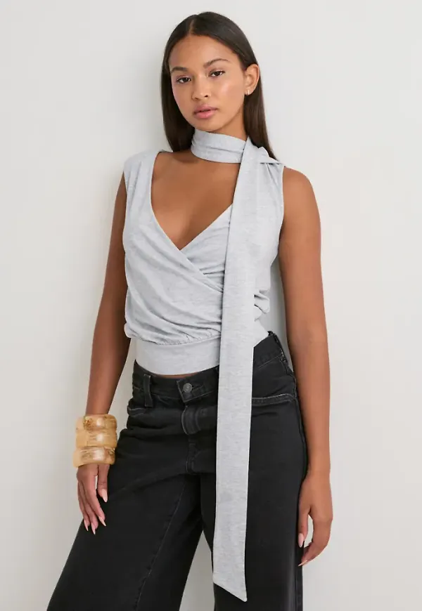 Nelly - Grå - Soft Wrap Scarf Top