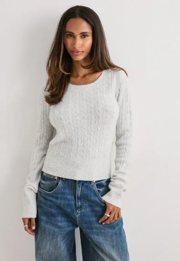 Nelly - Grå - Tight Cable Knit Sweater