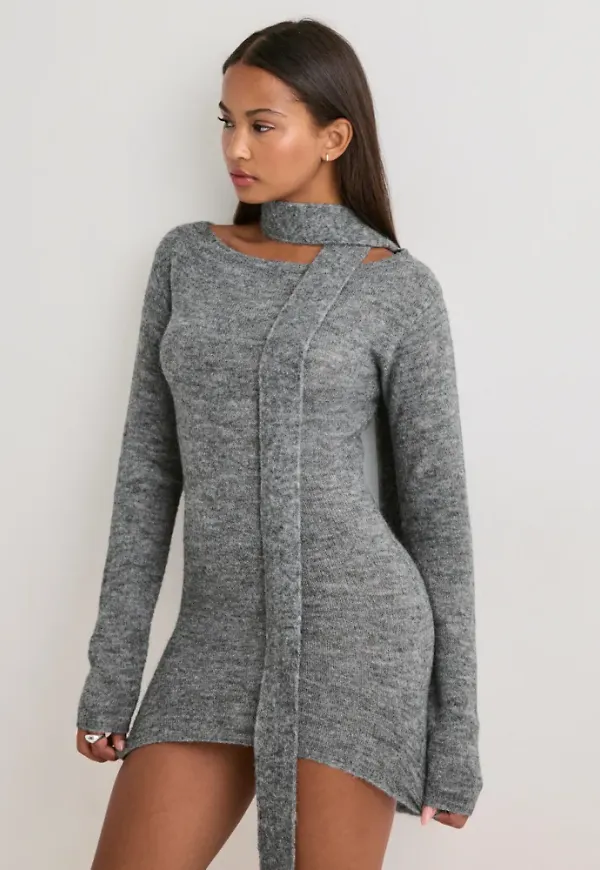 Nelly - Grå - Tight Long Knit Sweater