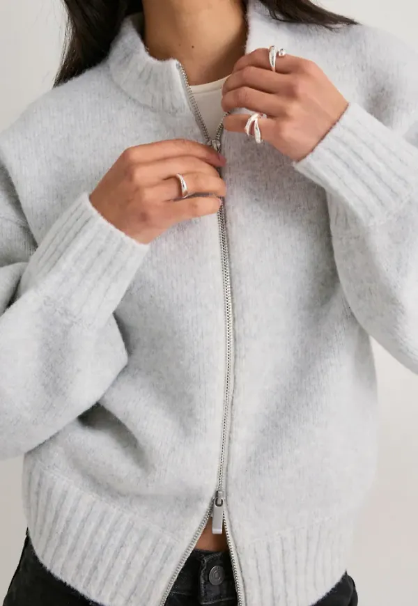 Nelly - Grå - Zip Knit Cardigan