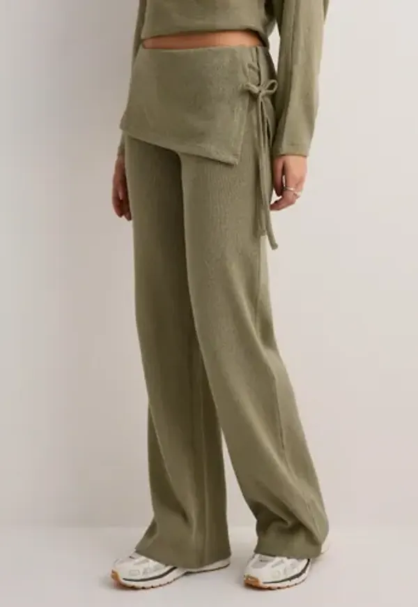 Nelly - Grön - Effortless Knit Overlay Pants
