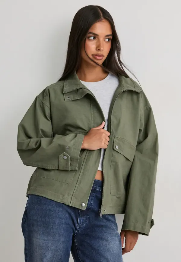 Nelly - Grön - Funnel Neck Cotton Jacket