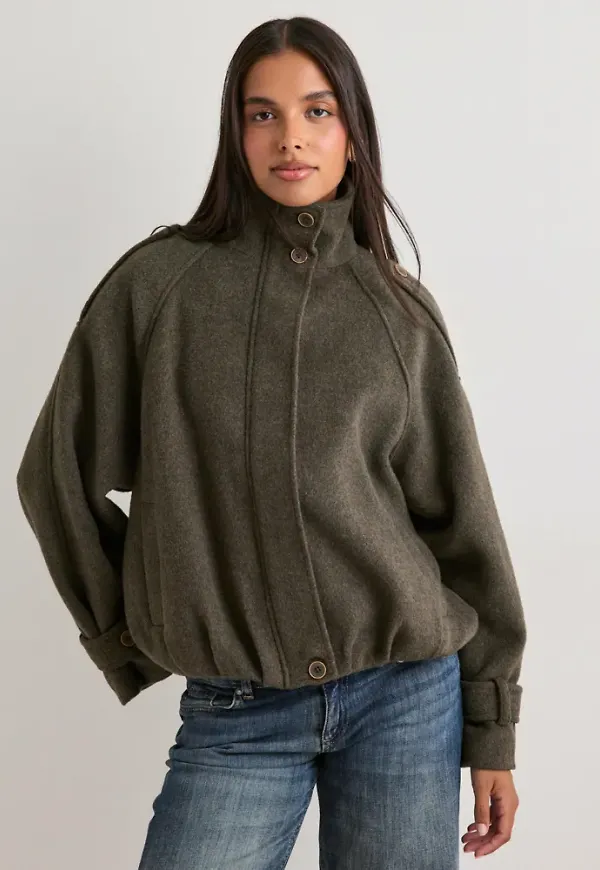 Nelly - Grön - High Collar Wool Bomber