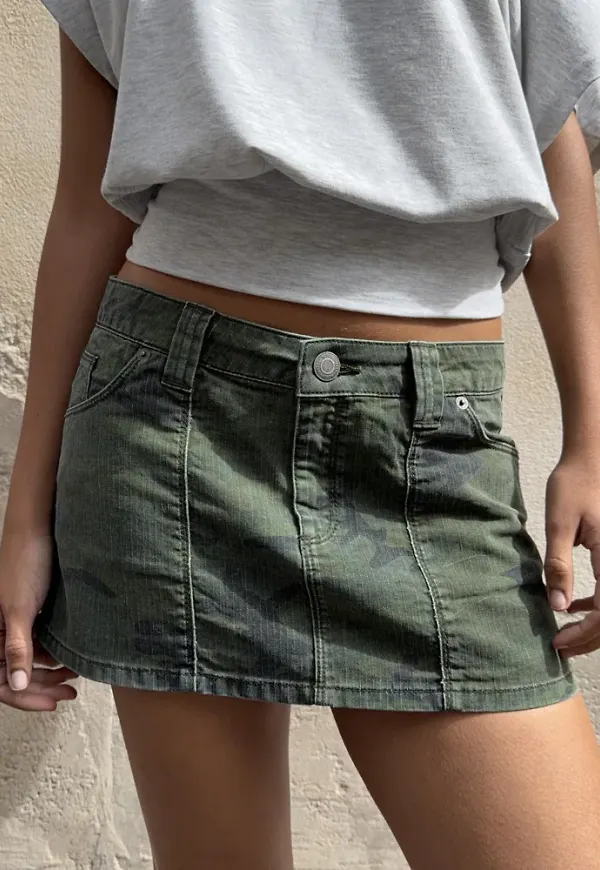 Nelly - Grön - Mini Pattern Jeans Skirt