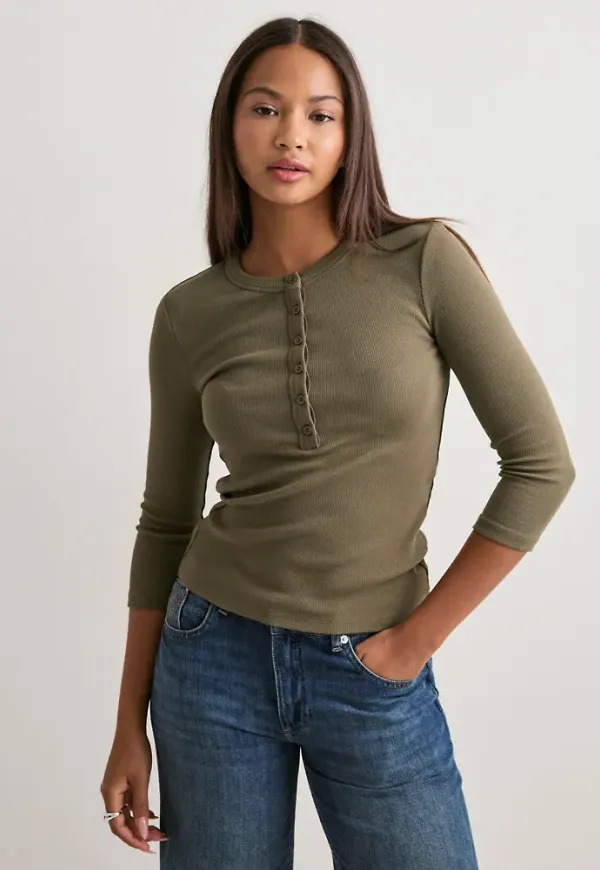 Nelly - Grön - Perfect Rib Button Top