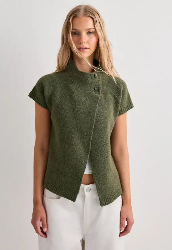 Nelly - Grön - Short Sleeve Knit Cardigan