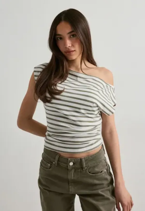 Nelly - Grön - Stripe Shoulder Top
